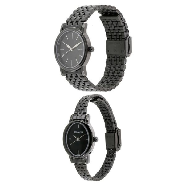 Sonata Quartz Analog Black Dial Metal Strap Watch for Couple - image number 1