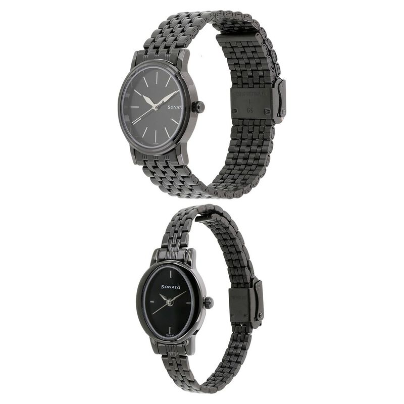 Sonata Quartz Analog Black Dial Metal Strap Watch for Couple - image number 1