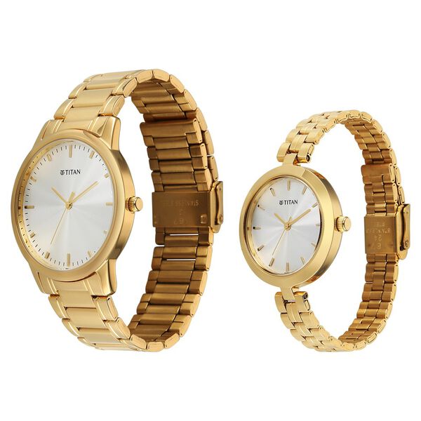 Titan Bandhan Eternal Pair Analog with Silver Dial Yellow Gold Stainless Steel Strap Watch for Couples - image number 2