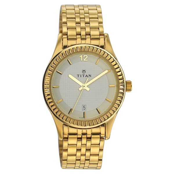 Titan Quartz Analog with Date Champagne Dial Stainless Steel Strap Watch for Men - image number 0