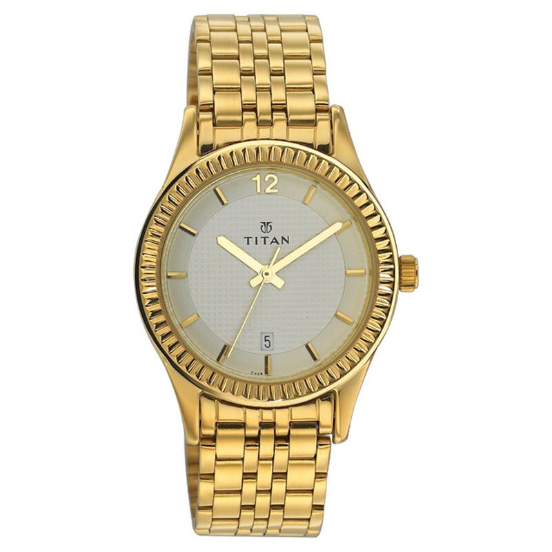 Titan Quartz Analog with Date Champagne Dial Stainless Steel Strap Watch for Men