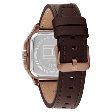 Tommy Hilfiger Quartz Multifunction Green Dial Brown Leather Strap Watch For Men