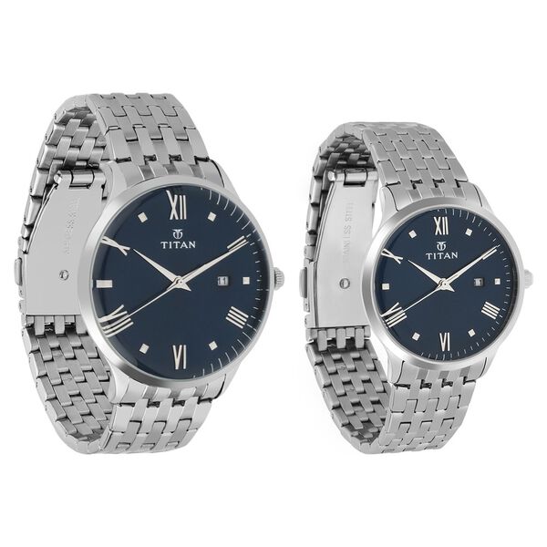Titan Bandhan Blue Dial Analog with Date Stainless Steel Strap watch for Couple - image number 1