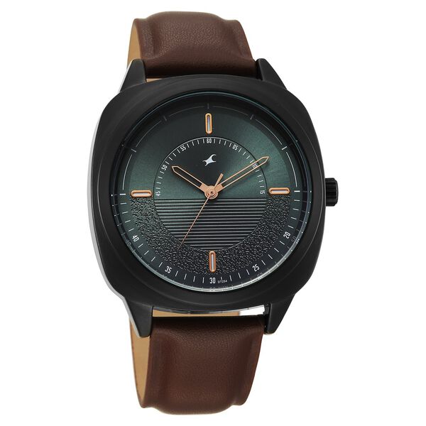 Fastrack Stunners Quartz Analog Green Dial Brown Leather Strap Watch For Guys - image number 1