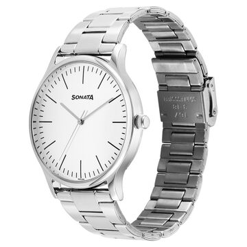 Sonata Aspire Quartz Analog Off White Dial Stainless Steel Strap Watch For Men
