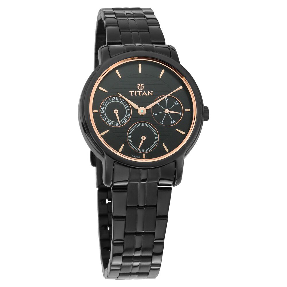 Black metal watches for ladies titan cheap
