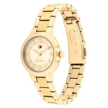 Tommy Hilfiger Quartz Analog Yellow Dial Golden Stainless Steel Strap Watch For Women
