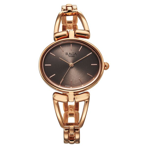 Titan Raga Ascend Quartz Analog Brown Dial With Rose Gold Color Metal Strap Watch For Women - image number 0