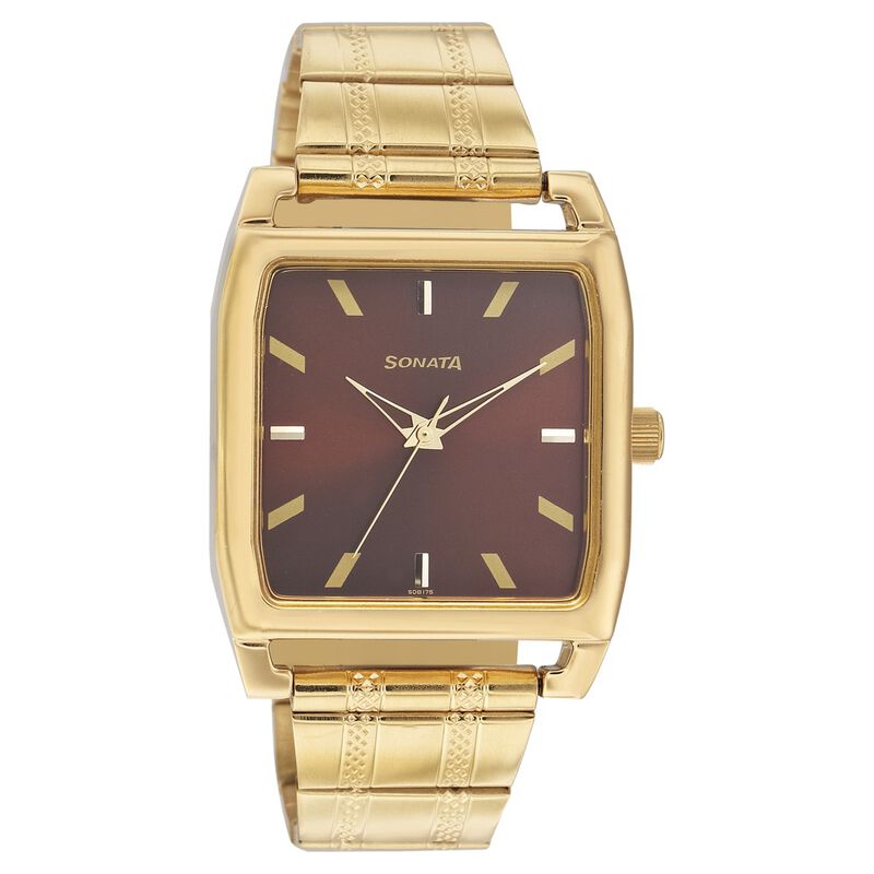 Sonata Quartz Analog Brown Dial Stainless Steel Strap Watch for Men
