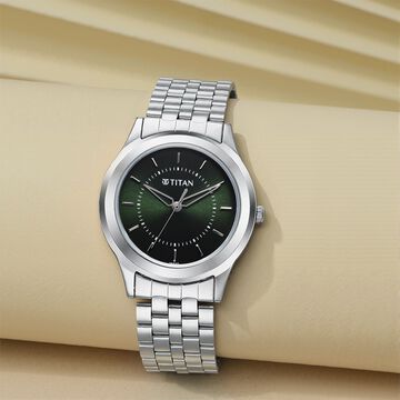 Titan Karishma Zing Quartz Analog Green Dial Silver Stainless Steel Strap Watch For Men