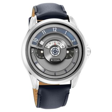 Titan Maritime Anthracite Dial Quartz Multifunction Leather Strap Watch for Men