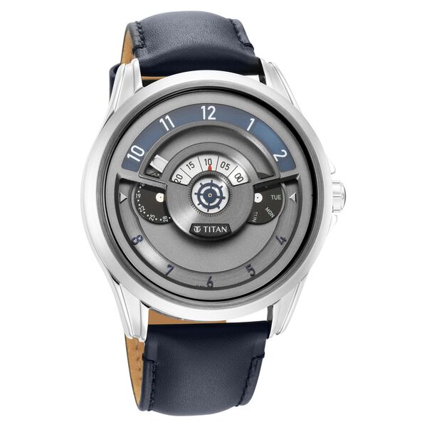 Titan Maritime Anthracite Dial Quartz Multifunction Leather Strap Watch for Men - image number 1