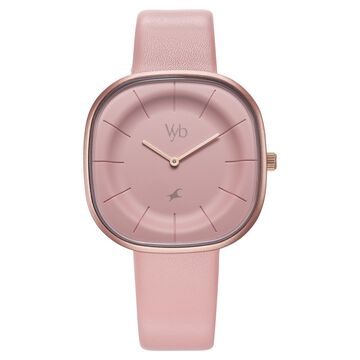 Fastrack Vyb Successor Quartz Analog Pink Dial Leather Strap Watch For Girls