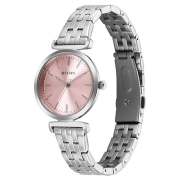 Titan Workmode Quartz Analog Pink Dial Stainless Steel Strap Watch For Women