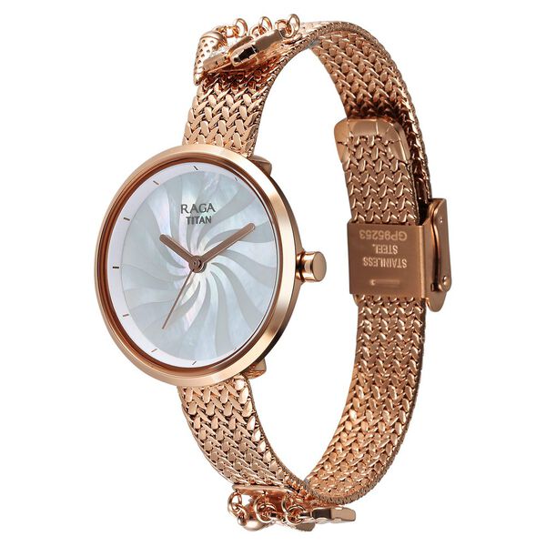 Titan Raga Memoirs Quartz Analog Mother Of Pearl Dial With Rose Gold Metal Strap Watch For Women - image number 2