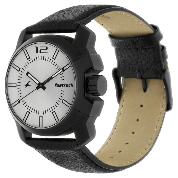 Fastrack Quartz Analog Silver Dial Leather Strap Watch for Guys - image number 2