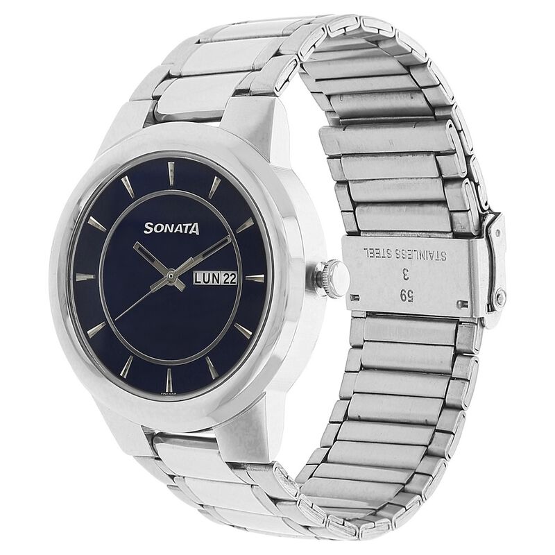 Sonata Quartz Analog with Day and Date Blue Dial Stainless Steel Strap Watch for Men - image number 1