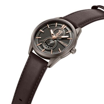 Police Quartz Analog Grey Dial Brown Leather Strap Watch For Men