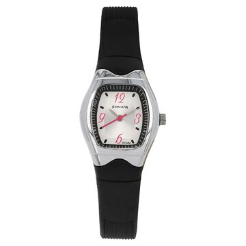 SF Quartz Analog Silver Dial Plastic Strap Watch for Women