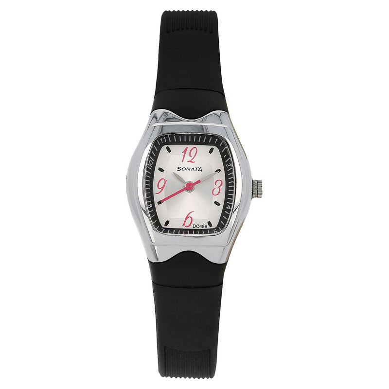 SF Quartz Analog Silver Dial Plastic Strap Watch for Women