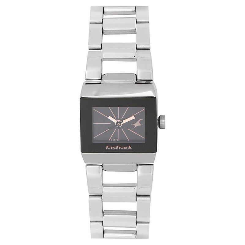 Fastrack Quartz Analog Black Dial Stainless Steel Strap Watch for Girls