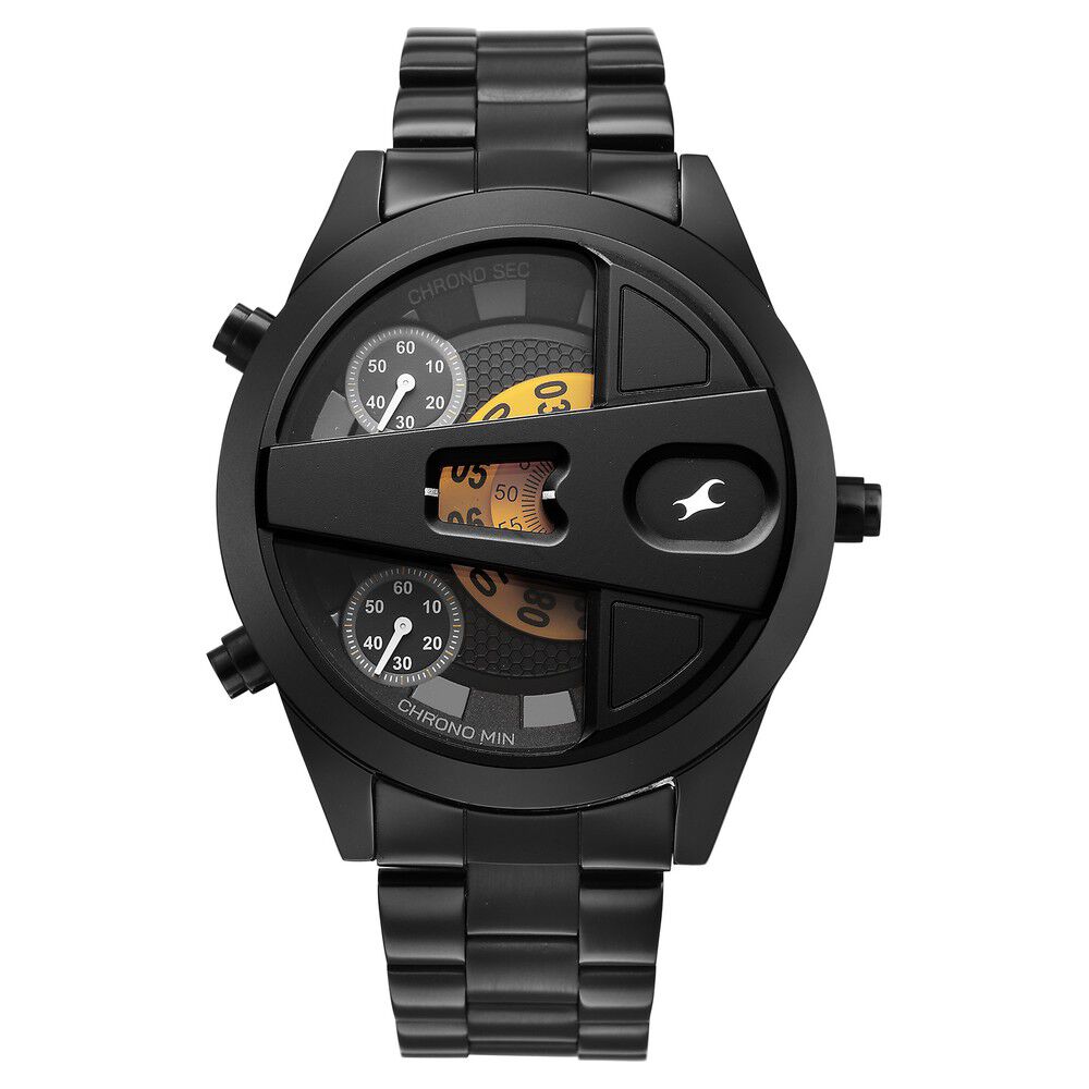 Fastrack Overdrive Chronograph Micromotor Black Dial Black Stainless Steel Strap Watch For Guys-image-7