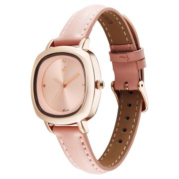 Fastrack Stunners Quartz Analog Rose Gold Dial Rose Gold Leather Strap Watch For Girls