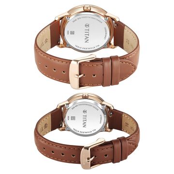Titan Royal Bandhan Quartz Analog with Day and Date Pink Dial Brown Strap Watch For Couple