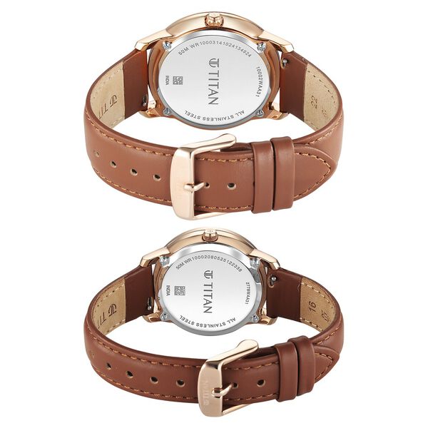 Titan Royal Bandhan Quartz Analog with Day and Date Pink Dial Brown Strap Watch For Couple - image number 4