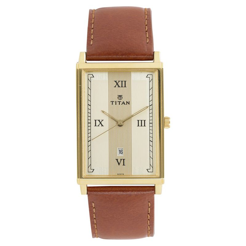 Titan Analog with Date Champagne Dial Leather Strap watch for Men