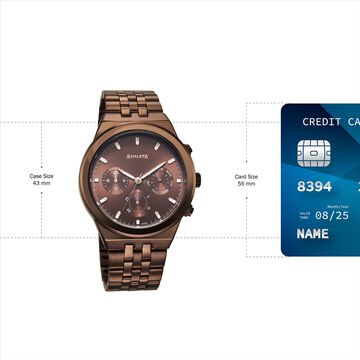 Sonata Eternia Quartz Multifunction Brown Dial Metal Strap Watch For Men