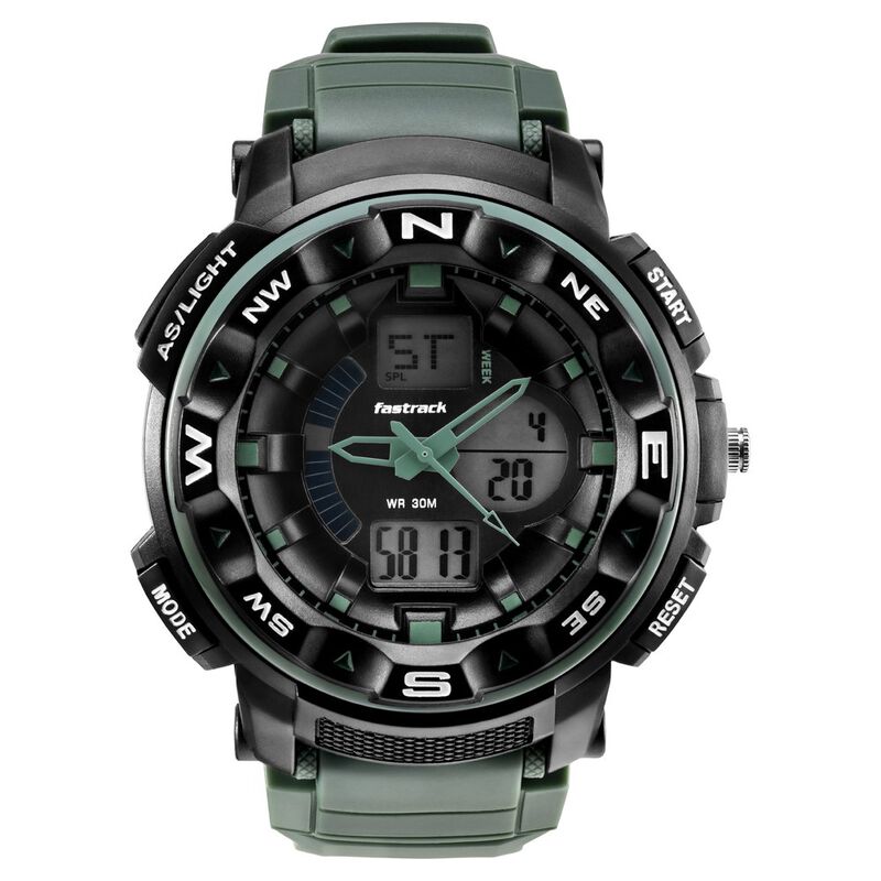 Fastrack AnaDigi Black Dial Green Colour Plastic Strap Unisex Watch