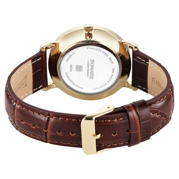 Sonata Wedding Quartz Analog Off White Dial Leather Strap Watch For Men