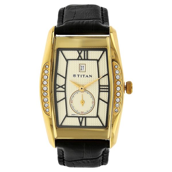 Titan Tycoon White Dial Analog with Date Leather Strap watch for Men - image number 0