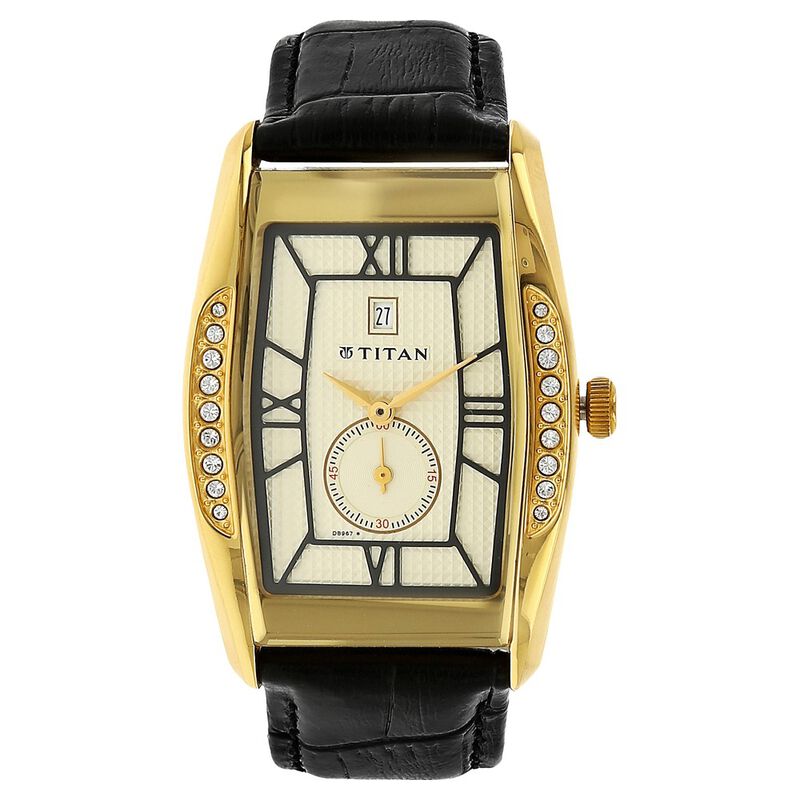 Titan Tycoon White Dial Analog with Date Leather Strap watch for Men
