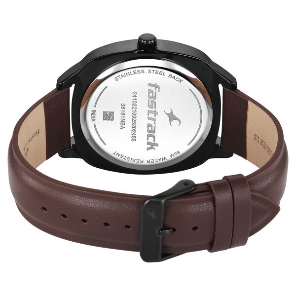 Fastrack Stunners Quartz Analog Green Dial Brown Leather Strap Watch For Guys - image number 5