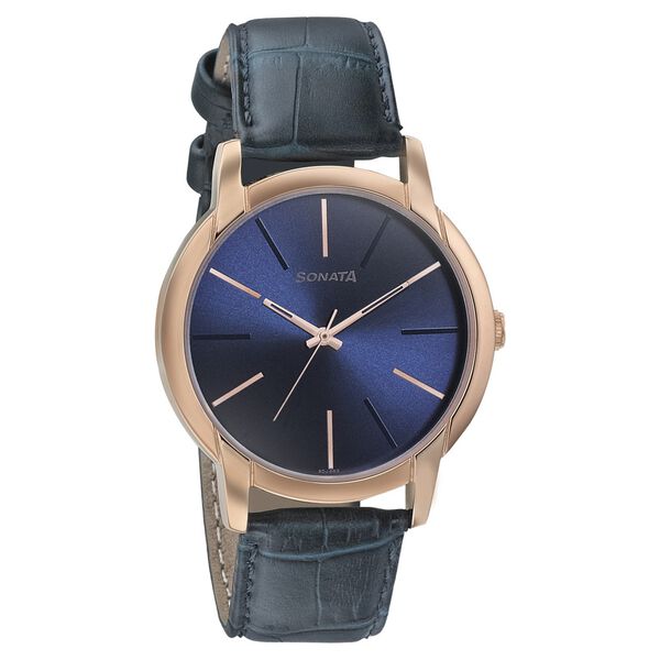 Sonata Beyond Gold Quartz Analog Blue Dial Leather Strap Watch for Men - image number 0
