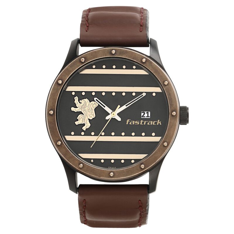 Fastrack Game Of Thrones Quartz Analog with Date Black Dial Leather Strap Watch for Guys