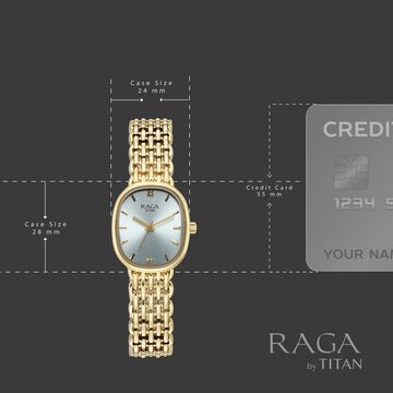 Titan Raga Spotlight Quartz Analog Blue Dial Golden Metal Strap Watch For Women