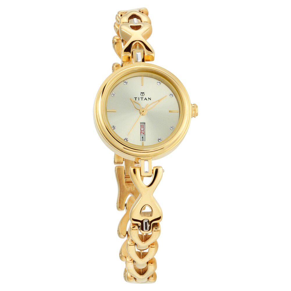 Buy Online Titan Quartz Analog with Day and Date Champagne Dial