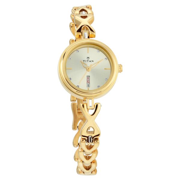 Titan Quartz Analog with Day and Date Champagne Dial Metal Strap Watch for Women - image number 1