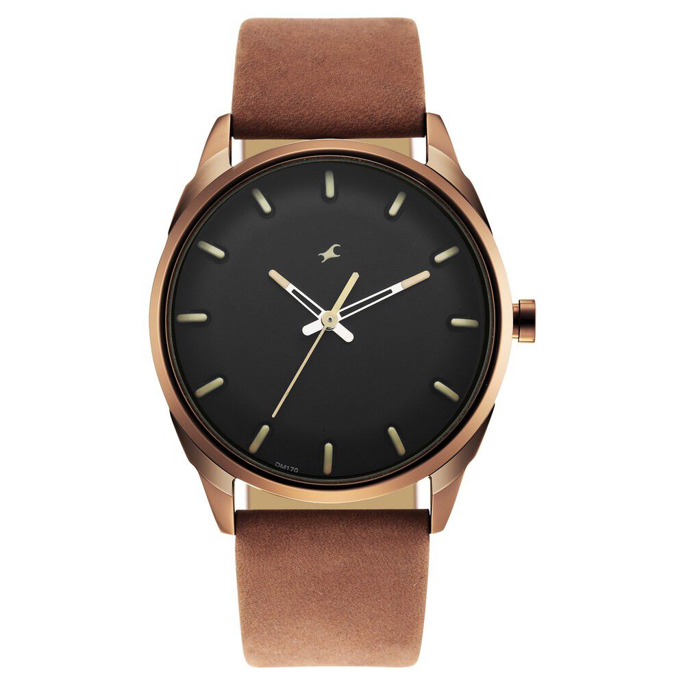 Buy Online Fastrack After Dark Black Dial Leather Strap Watch for