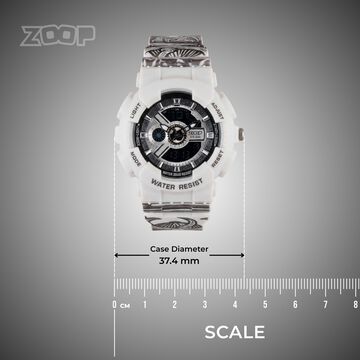 Zoop Samurai Quartz Digital Watch For Boys With Silver Dial White Polyether Strap From House Of Titan