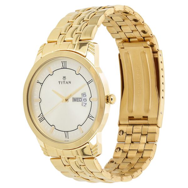 Titan Quartz Analog with Day and Date Champagne Dial Stainless Steel Strap Watch for Men - image number 1