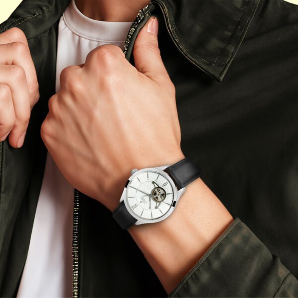 Titan Automatic Champagne Dial Indigo Leather Strap Watch for Men - image number 5