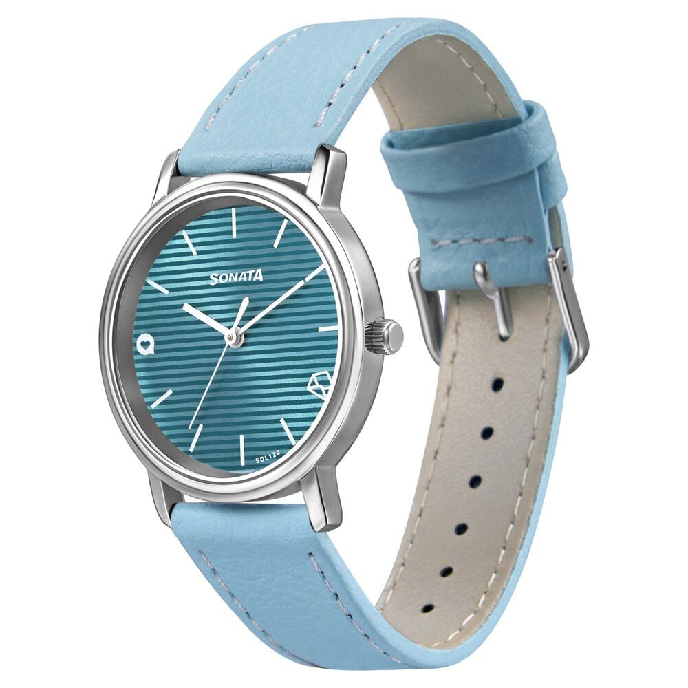 Buy Online Sonata Play Blue Dial Women Watch With Leather Strap