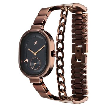 Fastrack Maximinimal Quartz Analog Black Dial Stainless Steel Strap Watch for Girls