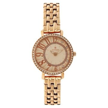 Titan Purple Past Modern Rose Gold Dial Analog Stainless Steel Strap Watch for Women