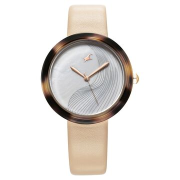 Fastrack Younique Quartz Analog Mother Of Pearl Dial LeatherStrap Watch For Girls