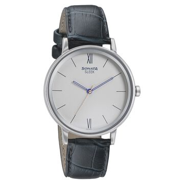 Sonata Quartz Analog White Dial Leather Strap Watch for Men